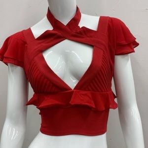 NEW! Nasty Gal Ruffle Crop Top in Tango Red